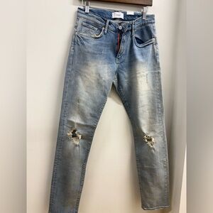 NWT Ovadia Men's Distressed Slim Jeans in Light Blue